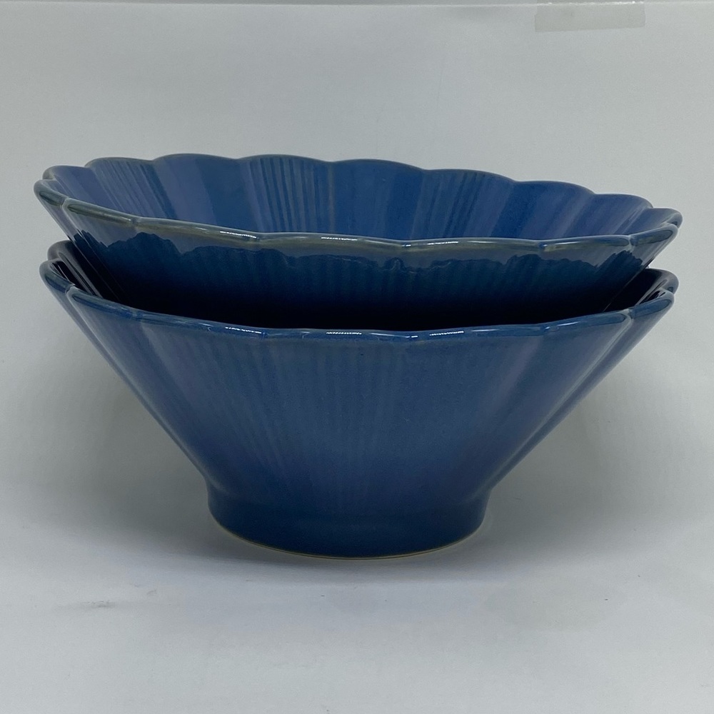 Set of 2 Selamica Ruffled Edge Bowls Blue